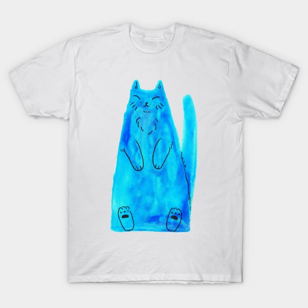 Blue Watercolor Triangle Cat T-Shirt by saradaboru